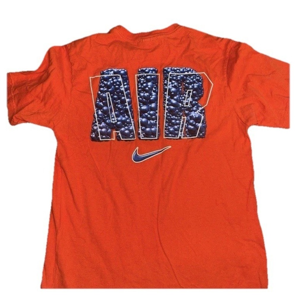 Vintage Y2K Nike Air Orange T shirt Youth Size M Bubble Logo Swoosh Silver Tag